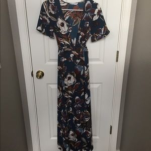 Green floral wrap maxi dress